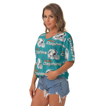 Miami Football Game Day All-Over Print Women's Bat Sleeves V-Neck Blouse
