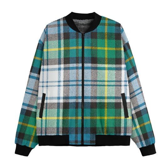Gordon Dress tartan white green blue yellow stripes Fleece Bomber Jacket