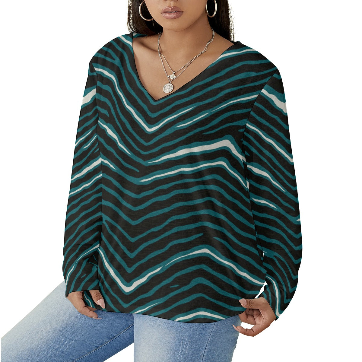 Philadelphia Football Game Day All-Over Print Women's V-neck T-shirt With Curved Hem(Plus Size)