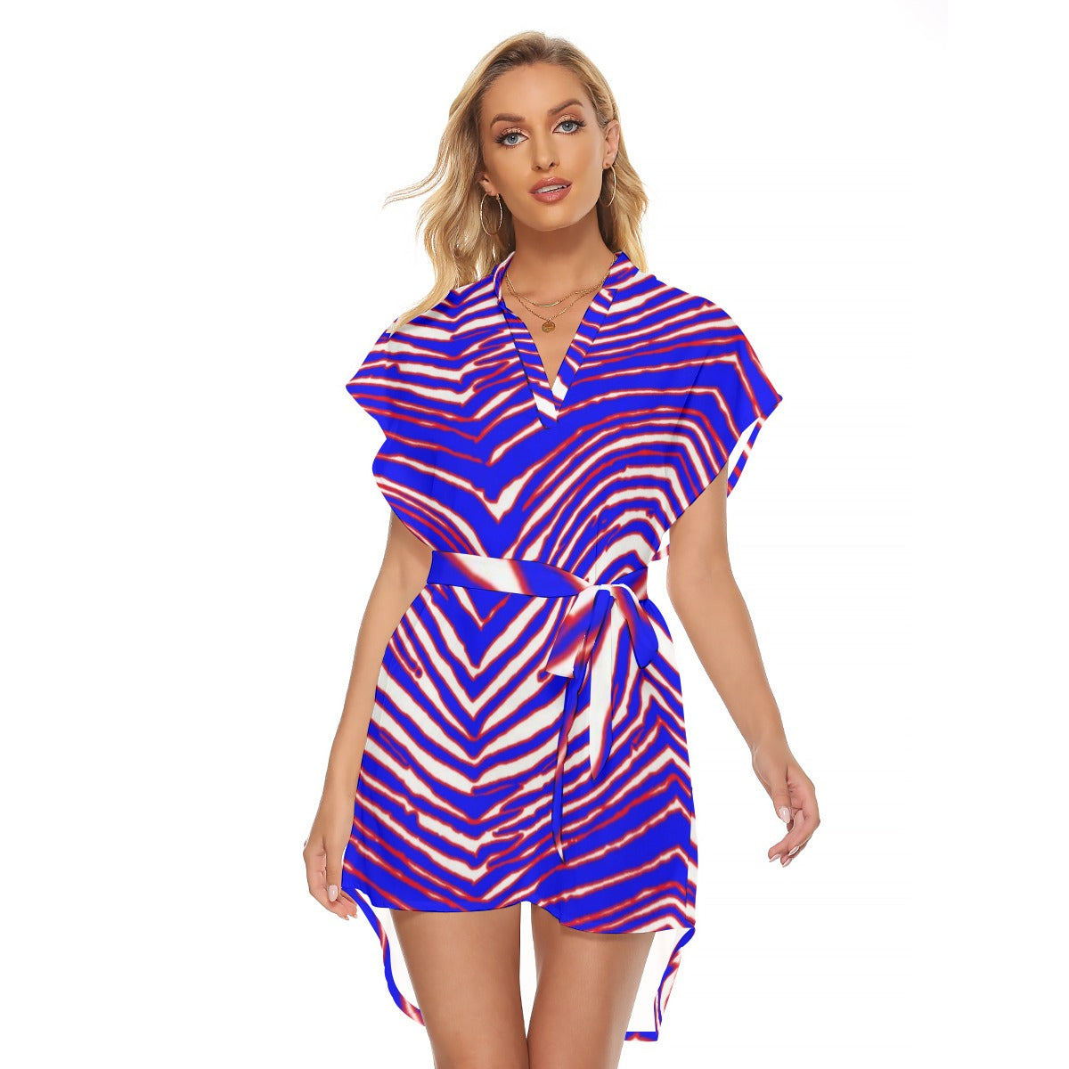 Buffalo Bills Zubaz Women's Stand-up Collar Casual Dress With Belt