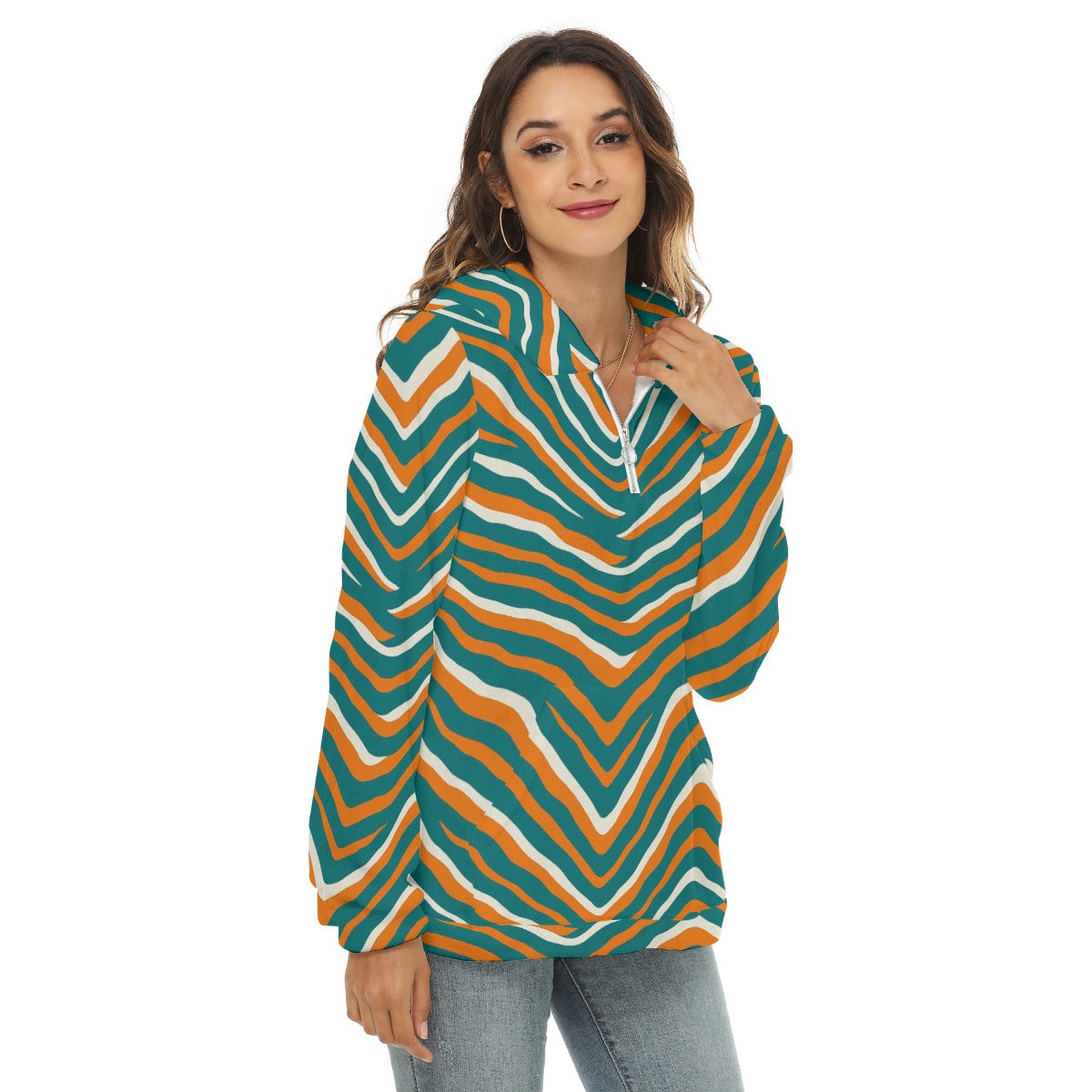 Miami Football Game Day All-Over Print Women's Borg Fleece Hoodie With Half Zip