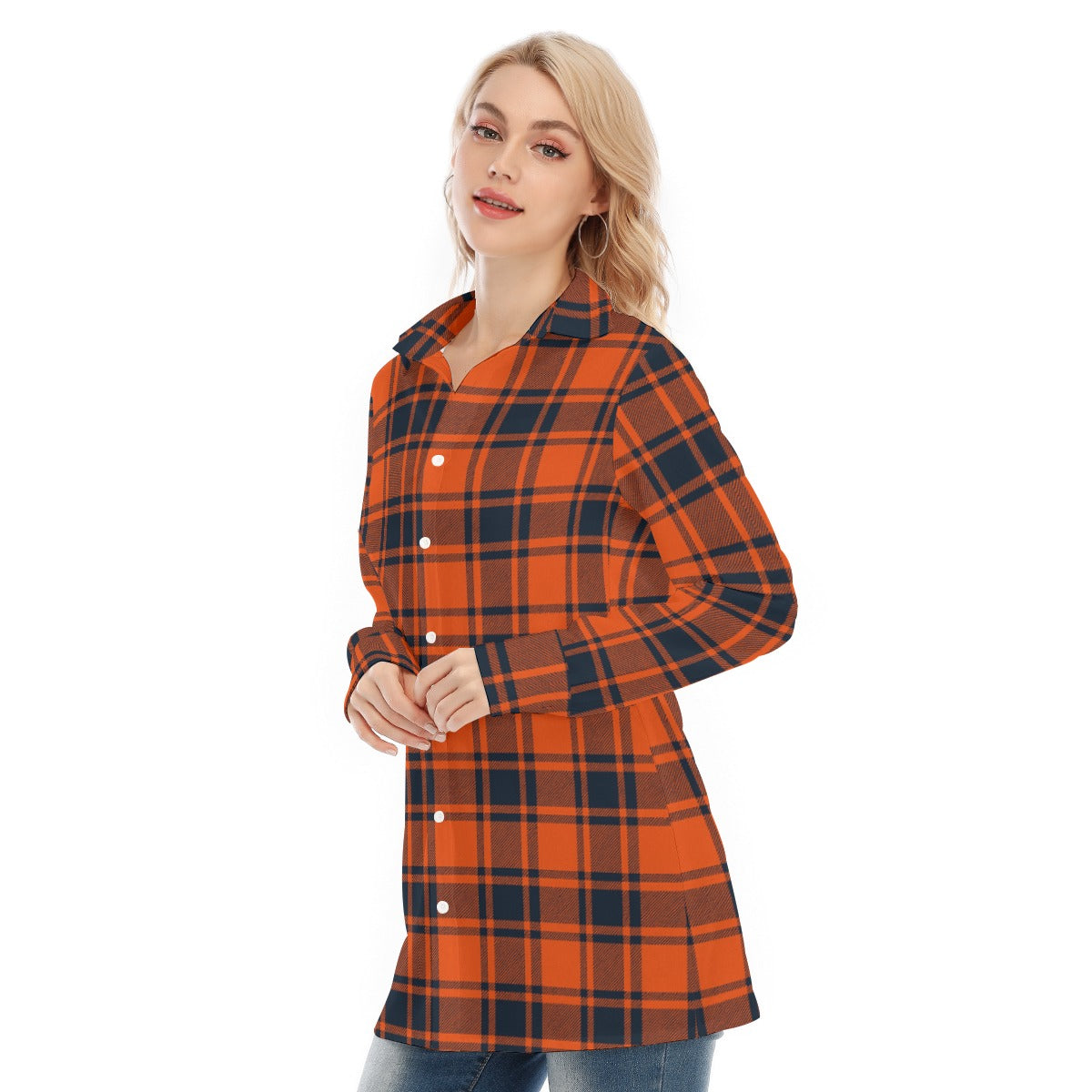 Illinois Urbana - Fighting Illini Tartan Plaid Women's Long Shirt |115GSM Cotton poplin