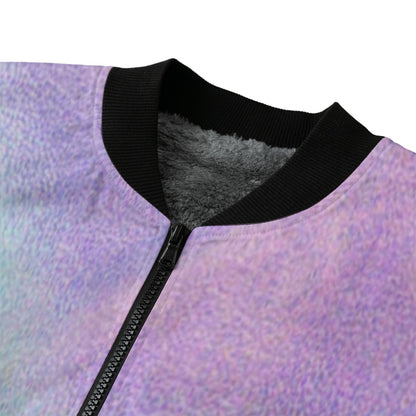 Neon Nights Holographic Pink and Blue Fleece Bomber Jacket – Futuristic Streetwear Style