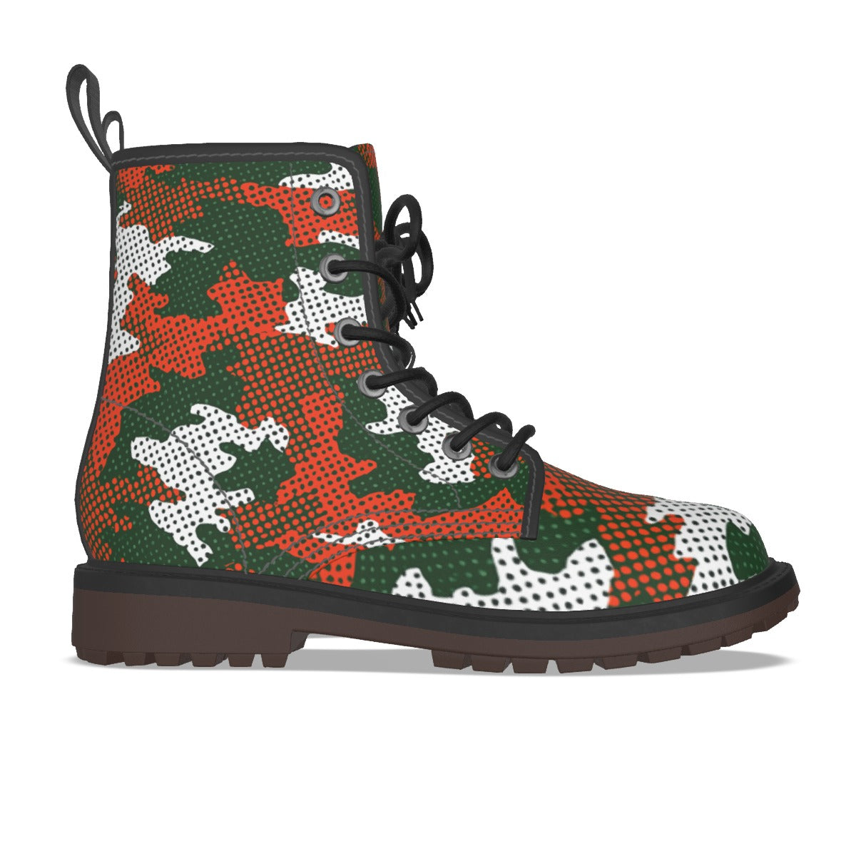 Urban Legend Miami Orange and Green Camo Martin Short Boots – Hurricanes-Inspired Streetwear for Gam