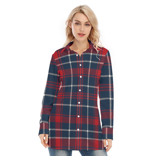 Arizona - Wildcats tartan plaid  Women's Long Shirt |115GSM Cotton poplin