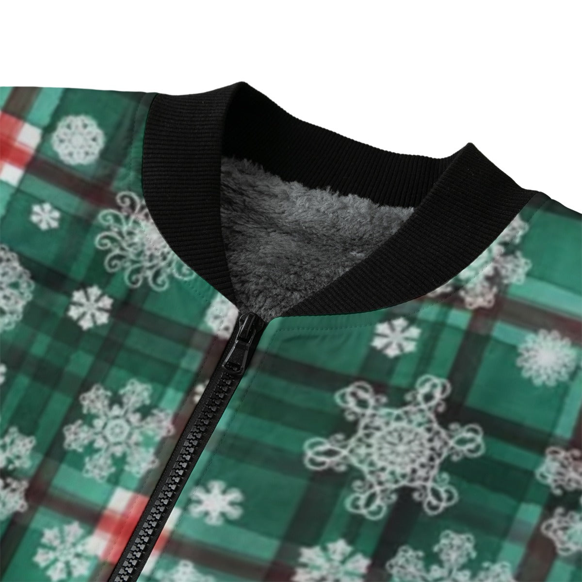 Urban Legend Christmas Snow Inspired Green Plaid Stripe Fleece Bomber Jacket