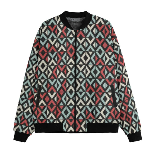 BoomBox Vibes Geometric Generative Computational Fleece Bomber Jacket – Futuristic Streetwear
