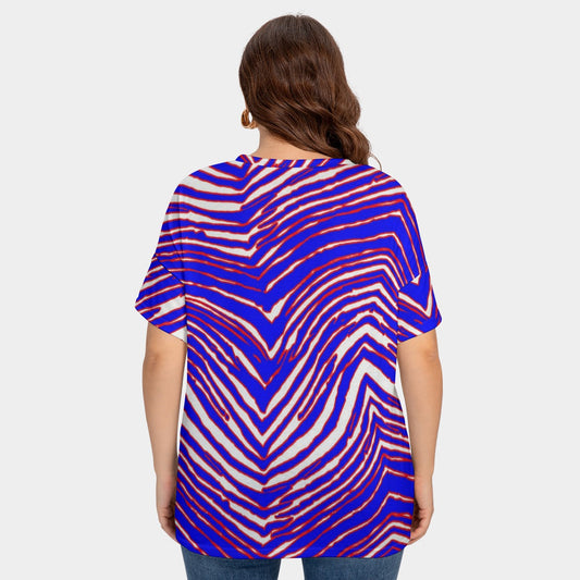 Buffalo Bills Zubaz Women's Drop-shoulder Short Sleeve T-shirt With Sleeve Loops(Plus Size)
