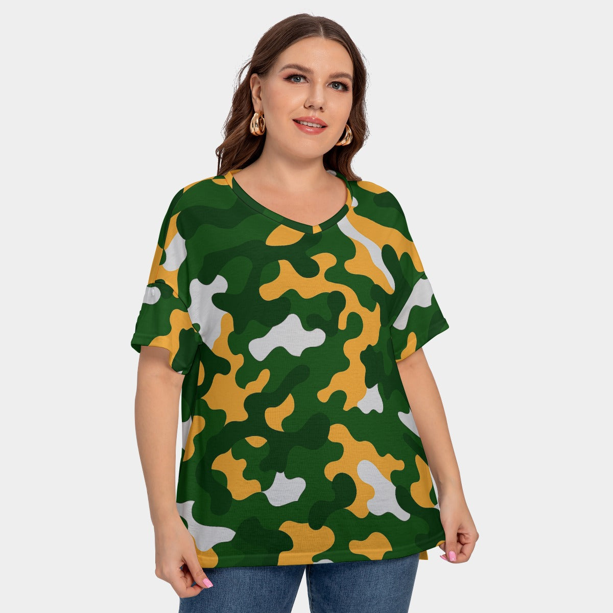 Green Bay Football Game Day All-Over Print Women's Drop-shoulder Short Sleeve T-shirt With Sleeve Loops(Plus Size)