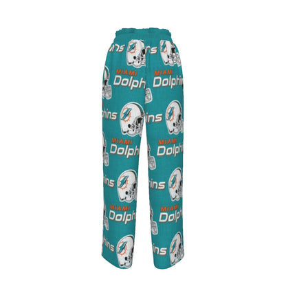 Miami Football Game Day All-Over Print Women's Faux Silk Wide-Leg Pants