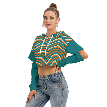 Miami Football Game Day All-Over Print Women's Heavy Fleece Hoodie With Hollow Out Sleeve