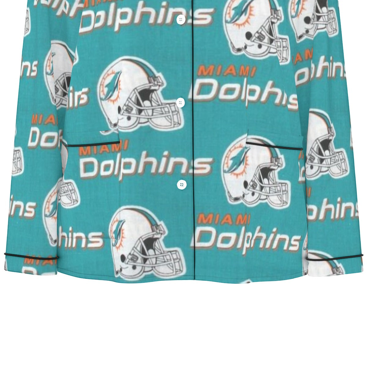Miami Football Game Day All-Over Print Women's Long Sleeve Pajama Set With Black Contrast Piping