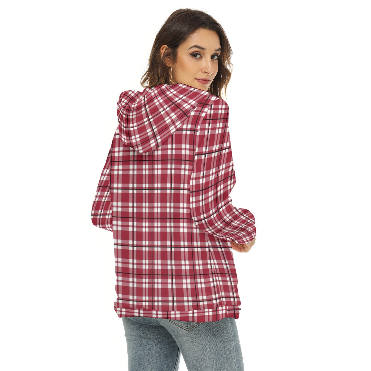 Alabama - Crimson Tide Tartan plaid Women's Borg Fleece Hoodie With Half Zip