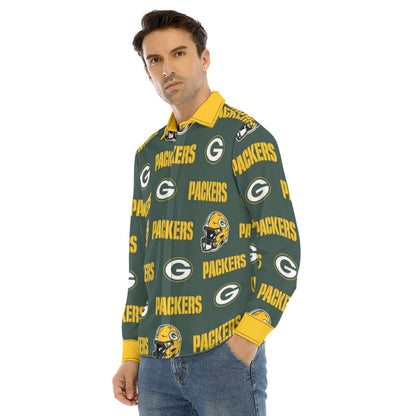 Green Bay Football Game Day All-Over Print Men's Lapel Collar Shirt With Concealed Placket