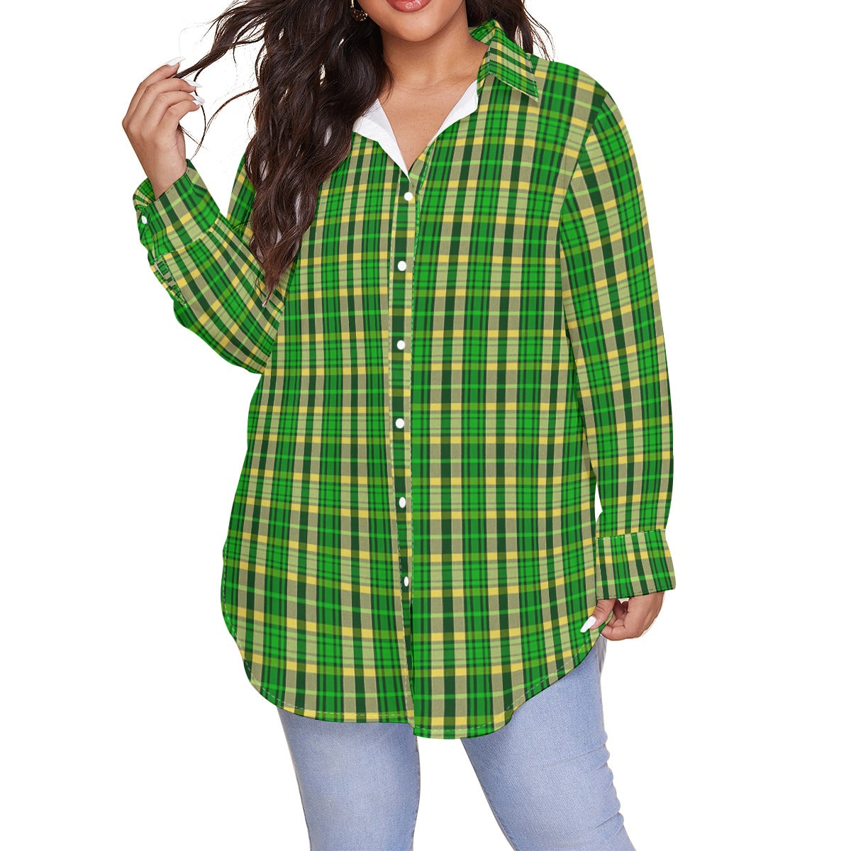 Oregon Tartan Plaid Ducks Women's Shirt With Long Sleeve(Plus Size)