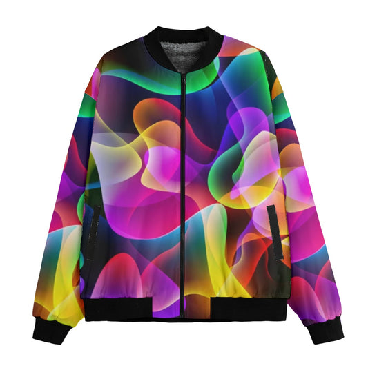 Neon Nights -bright-seamless-colorful smoke shapes Fleece Bomber Jacket