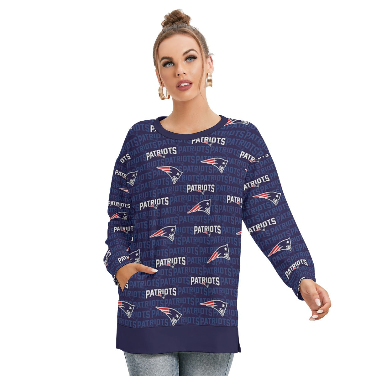 New England Football Game Day All-Over Print Women's Side Split O-neck Sweatshirt