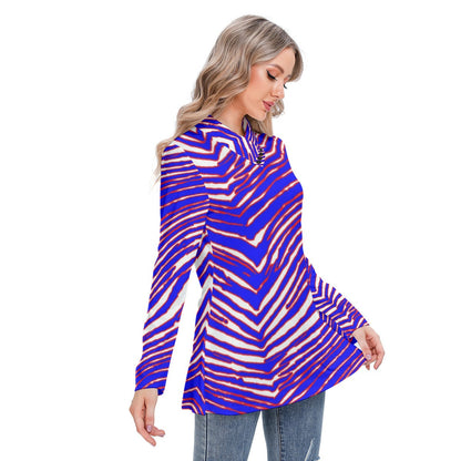 Buffalo Bills Zubaz Women's Long-sleeved Heap-neck Slim Casual Tunic Blouse
