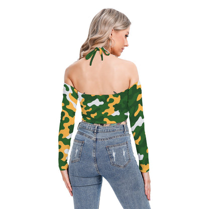 Green Bay Football Game Day All-Over Print Women's Halter Lace-up Top