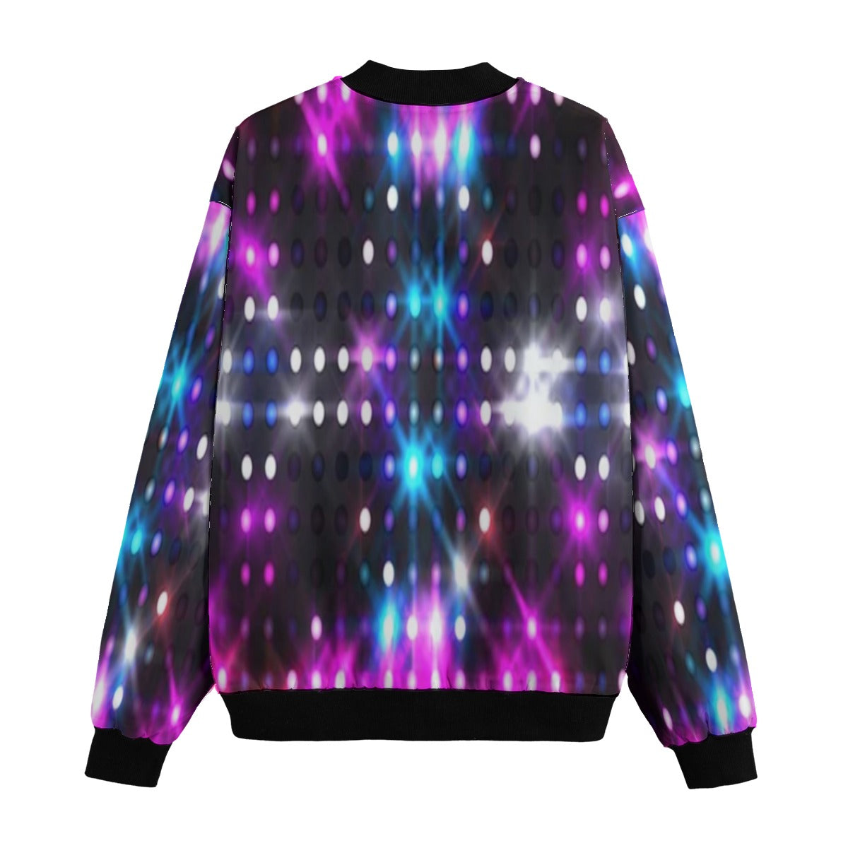 Neon Nights Shining Lights Party LEDs Black Fleece Bomber Jacket – Nightlife Streetwear