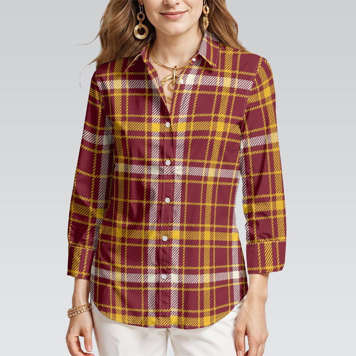Minnesota Tartan Plaid Golden Gophers Women's 3/4 Sleeve Shirt