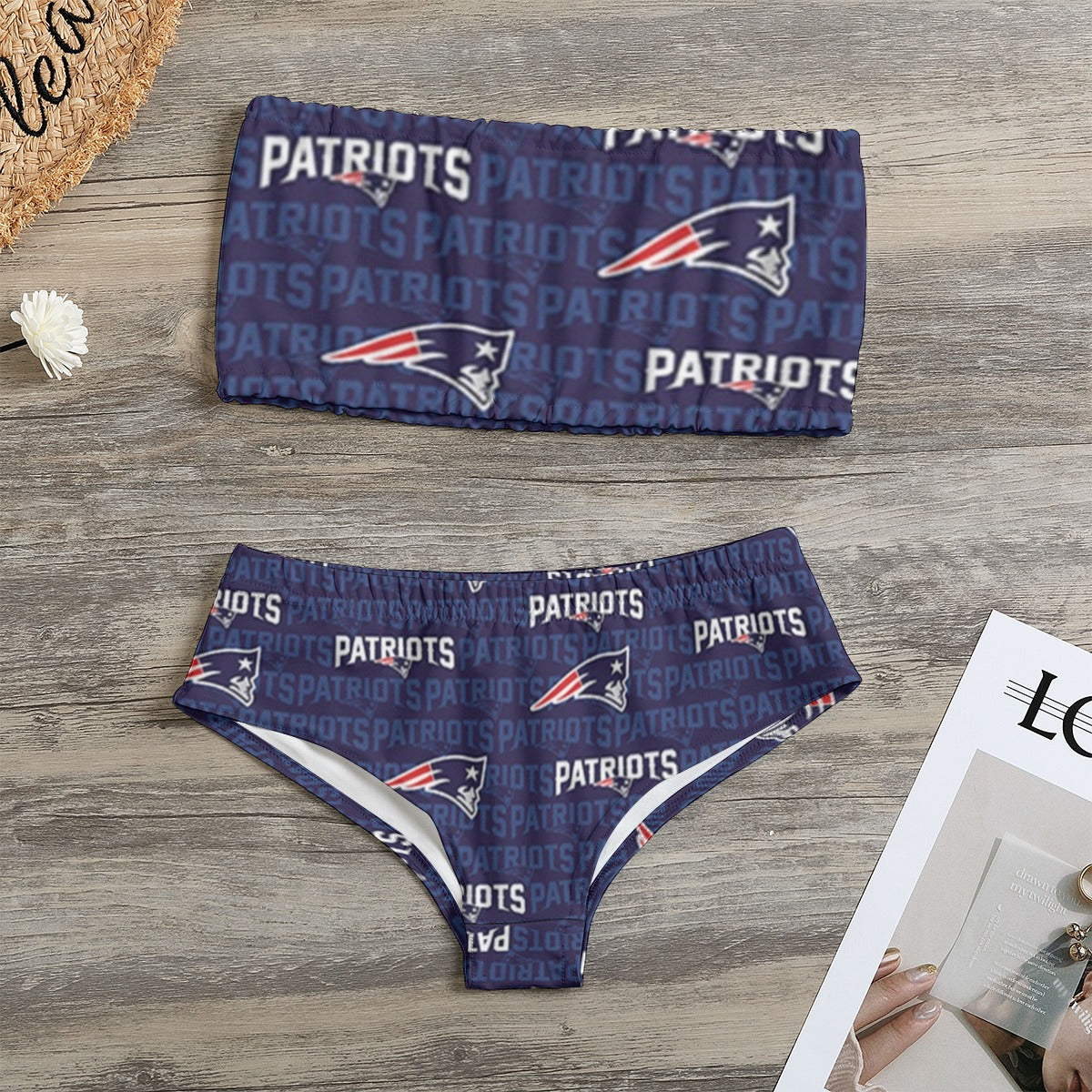 New England Football Game Day All-Over Print Women's Strapless Bikini Swimsuit
