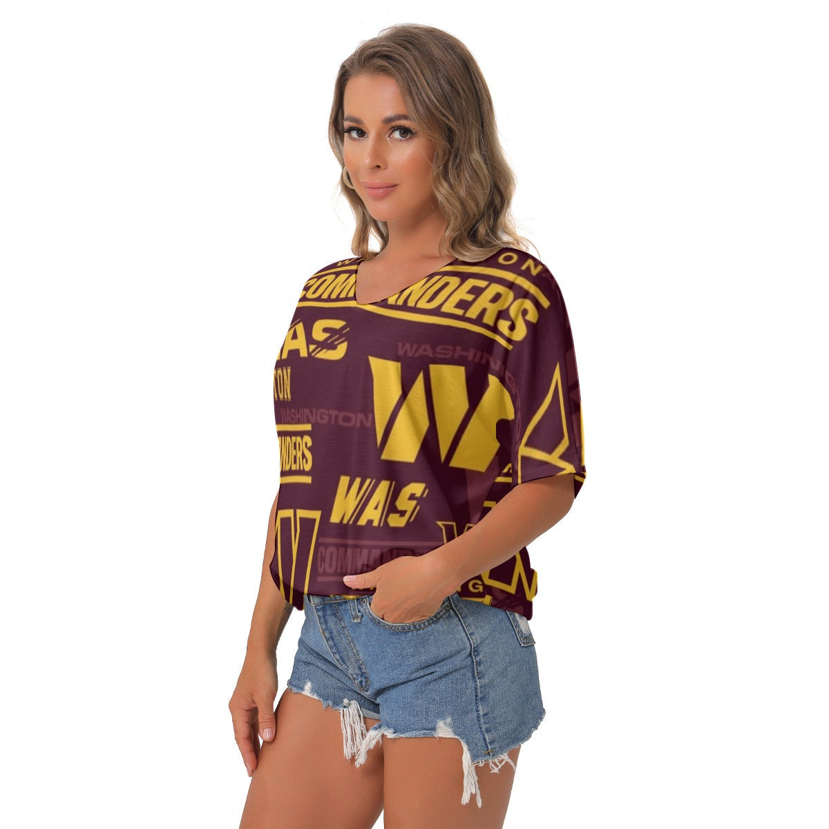 Washington Commanders Women's Bat Sleeves V-Neck Blouse