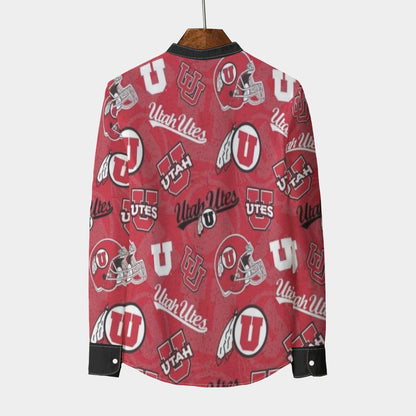 Utah - Utes Stand Collar Shirt With Long Sleeve|110GSM Imitation Flax