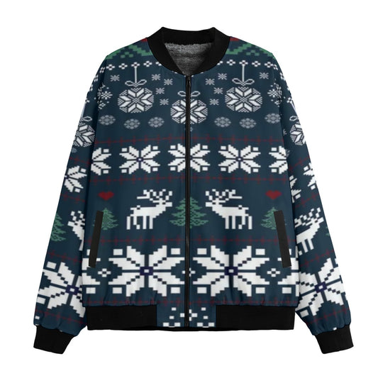 Urban Legend Snow Inspired Pattern Christmas New Year  Blue Fleece Bomber Jacket