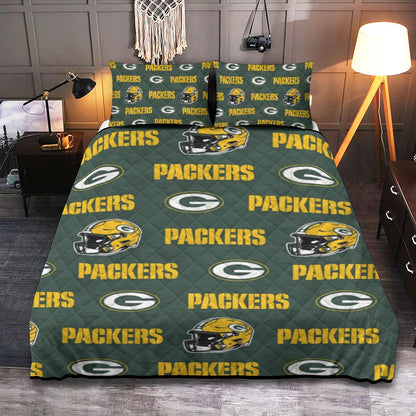 Green Bay Football Game Day Quilt & Pillow Cases With  Edge-wrapping Strips