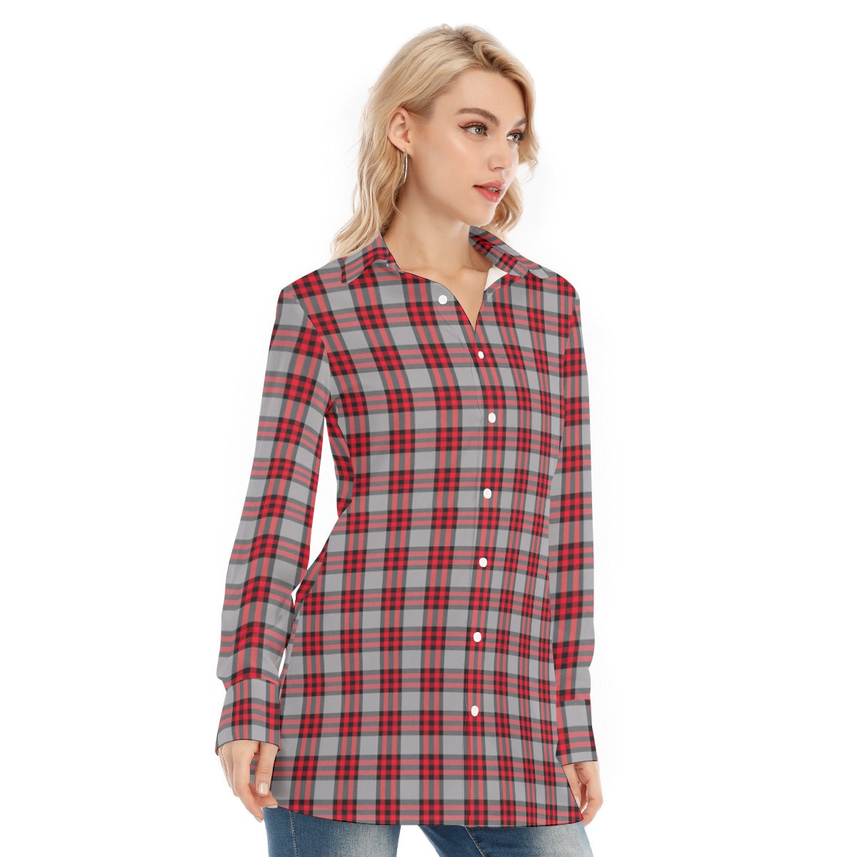 Ohio State Tartan Plaid Buckeyes Women's Long Shirt |115GSM Cotton poplin