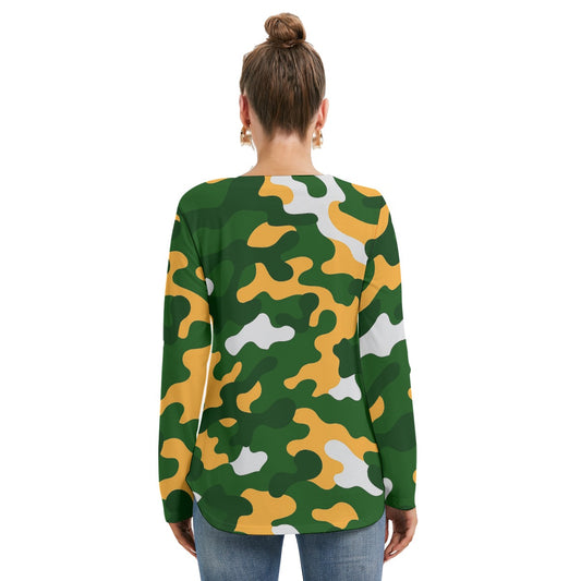 Green Bay Football Game Day All-Over Print Women's Long Sleeve Neckline Tie Sweatshirt