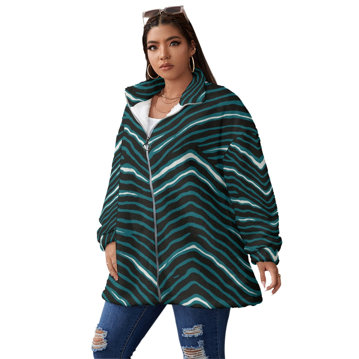 Philadelphia Football Game Day All-Over Print Unisex Borg Fleece Stand-up Collar Coat With Zipper Closure(Plus Size)