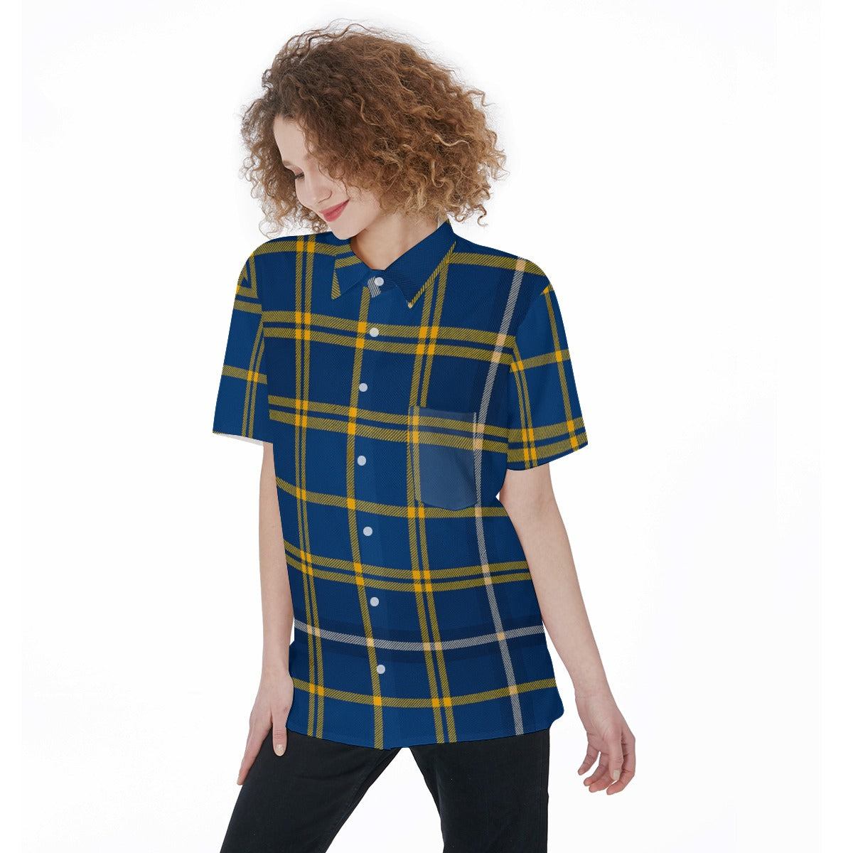 California Los Angeles UCLA Bruins Tartan Plaid Women's Short Sleeve Shirt With Pocket