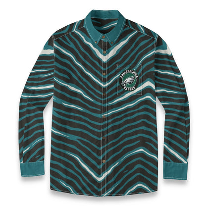 Philadelphia Football Game Day All-Over Print Men's Casual Lapel Long Sleeve Shirt|125GSM Cotton