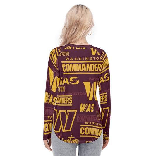 Washington Commanders Women's Raglan Sleeves U-Shaped Hem Long Sleeves Blouse