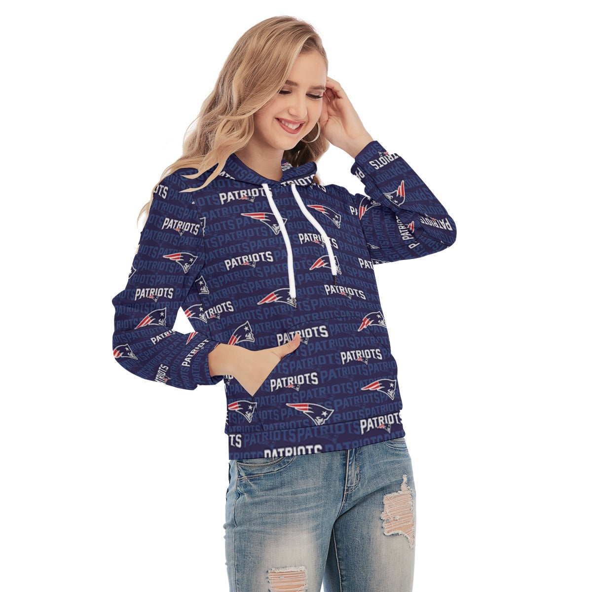 New England Football Game Day All-Over Print Women's Slim Pullover Hoodie