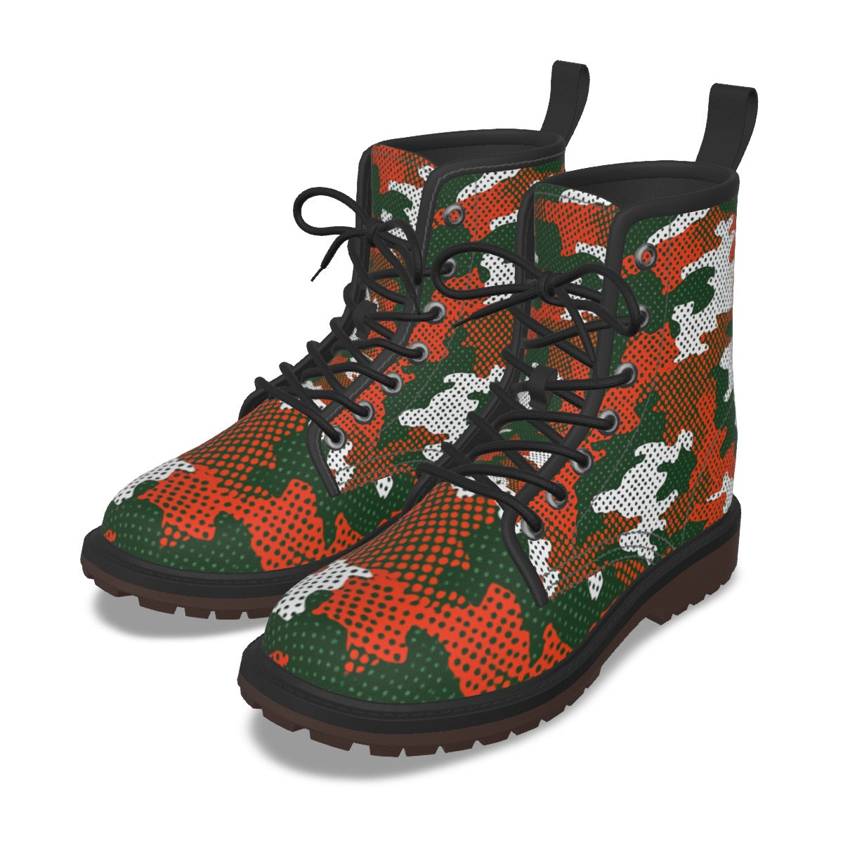 Urban Legend Miami Orange and Green Camo Martin Short Boots – Hurricanes-Inspired Streetwear for Gam
