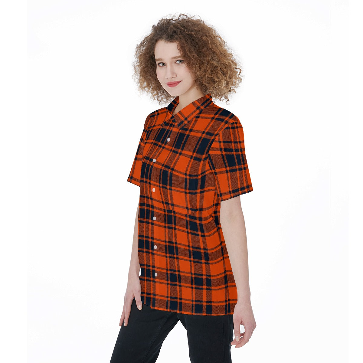 Illinois Urbana - Fighting Illini Tartan Plaid Women's Short Sleeve Shirt With Pocket