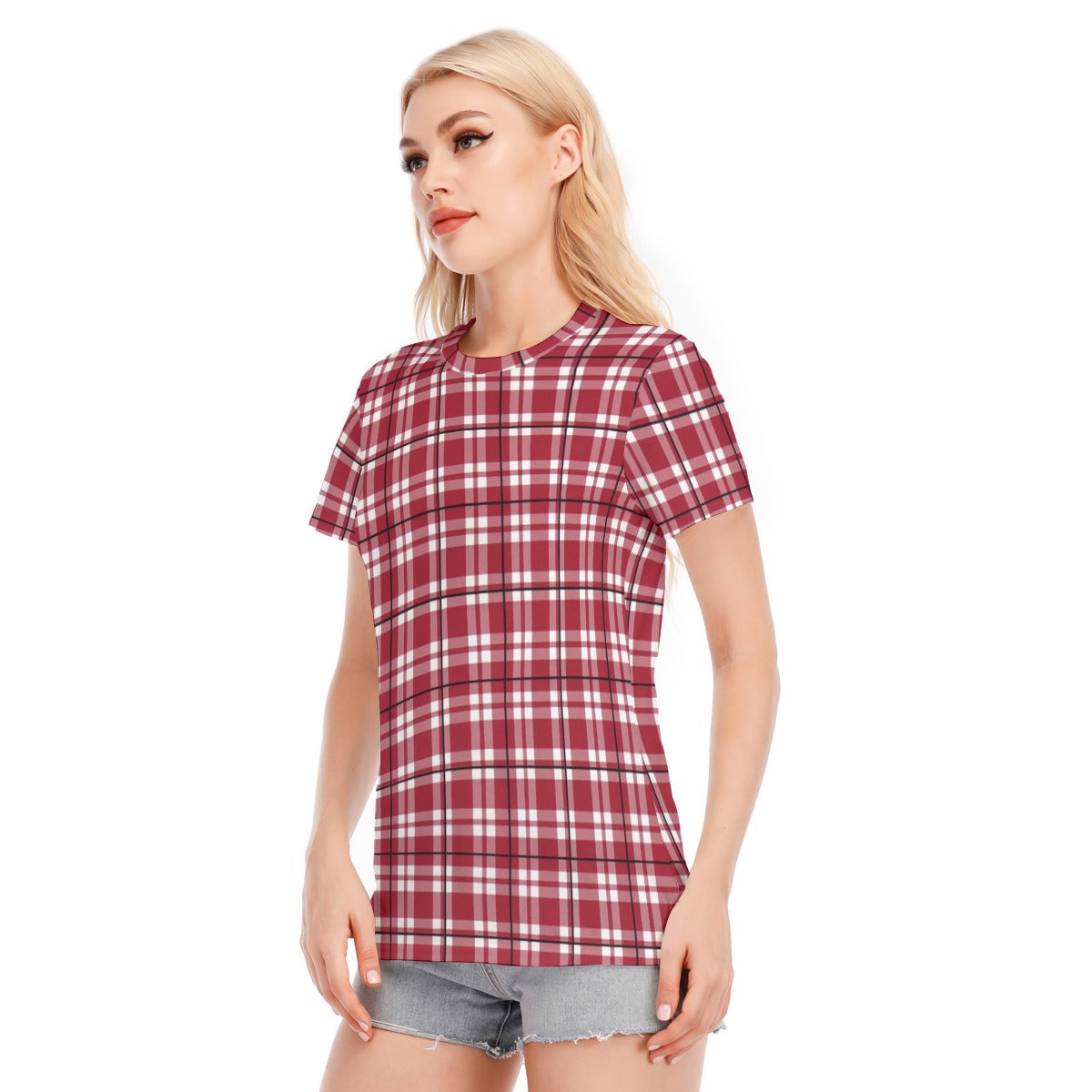 Alabama Tartan plaid Women's Round Neck T-Shirt | 190GSM Cotton