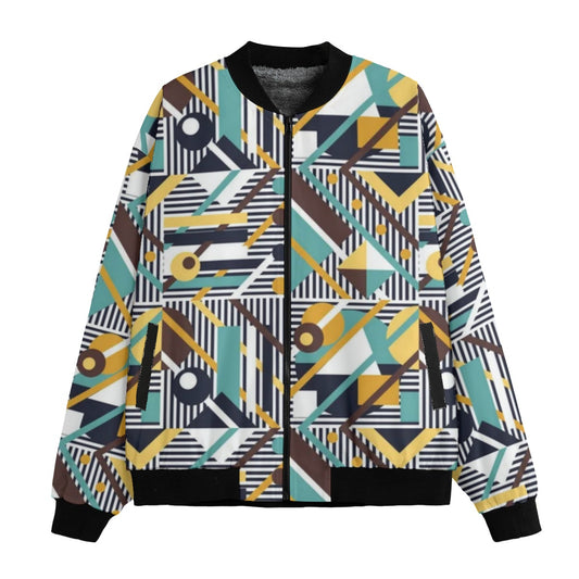 BoomBox Vibes Geometric Pattern Fleece Bomber Jacket – Bold Urban Streetwear