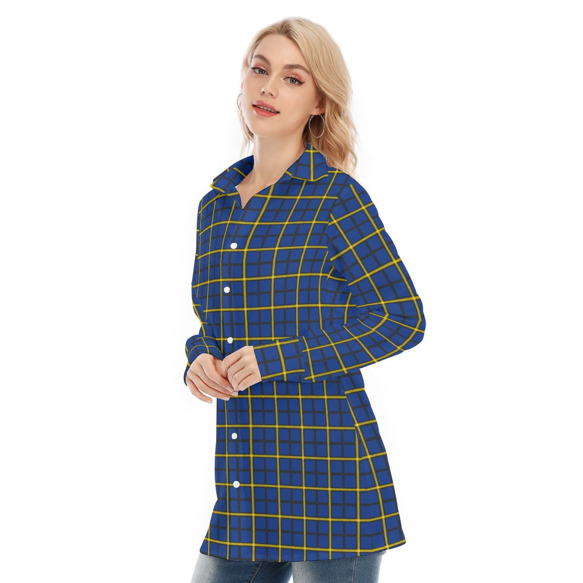 Pittsburgh Tartan Plaid Panthers Women's Long Shirt |115GSM Cotton poplin