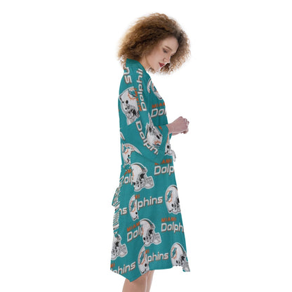 Miami Football Game Day All-Over Print Women's Satin Kimono Robe