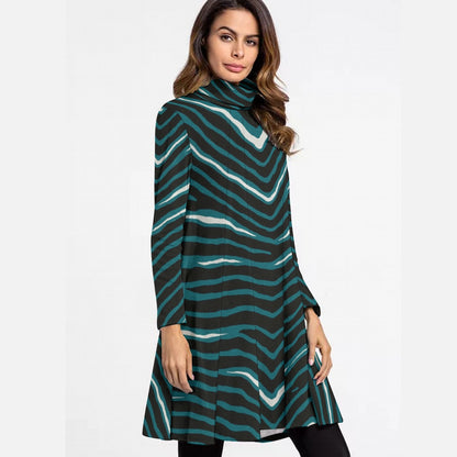 Philadelphia Football Game Day All-Over Print Women's High Neck Dress With Long Sleeve