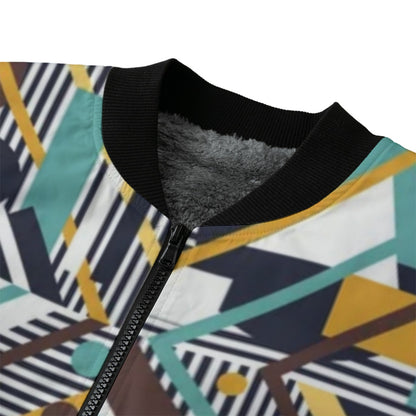 BoomBox Vibes Geometric Pattern Fleece Bomber Jacket – Bold Urban Streetwear