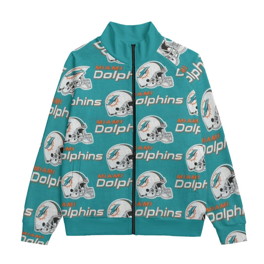 Miami Football Game Day All-Over Print Unisex Stand Up Collar Jacket With Raglan Sleeve | 310GSM Cotton