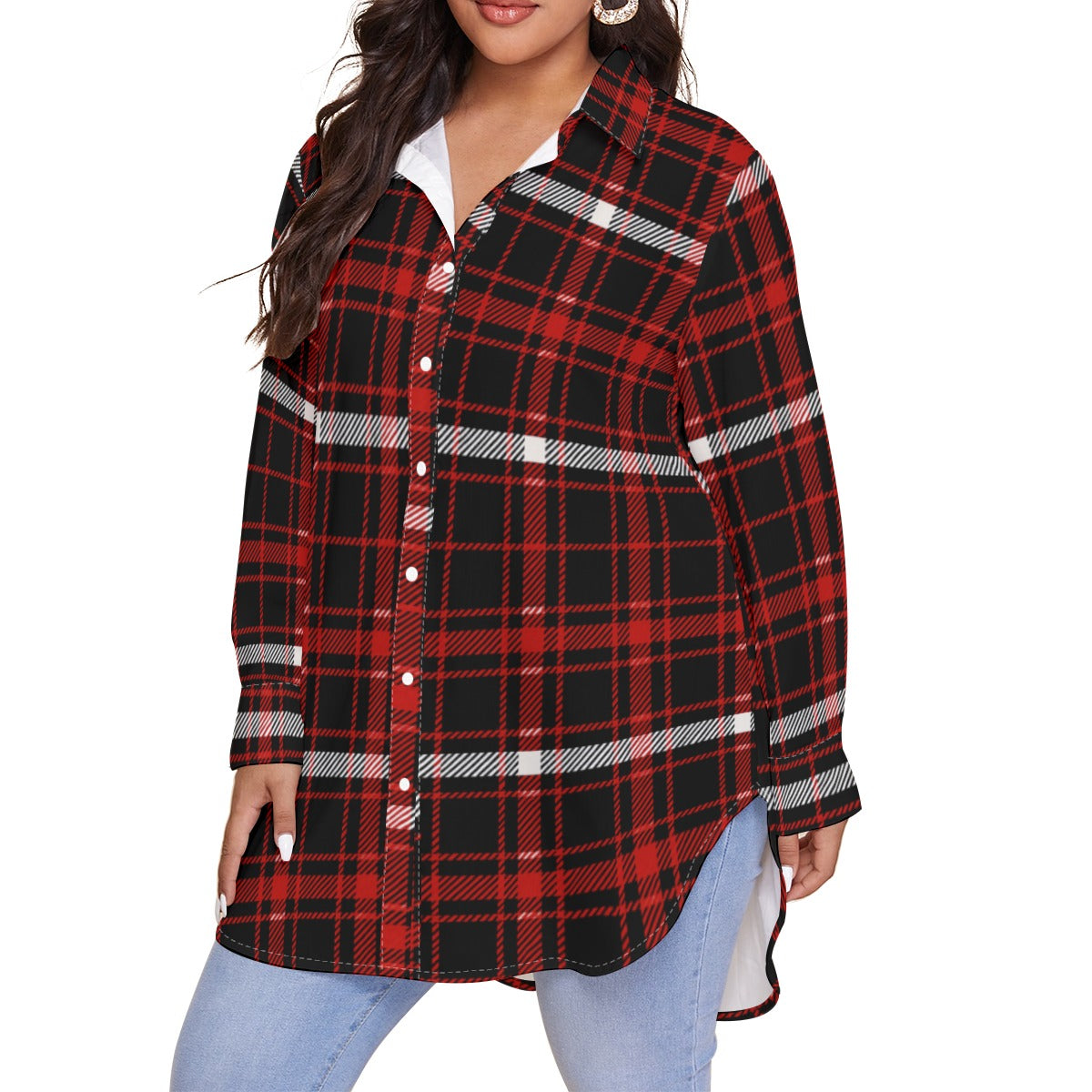 Nebraska Tartan Plaid Cornhuskers Women's Shirt With Long Sleeve(Plus Size)