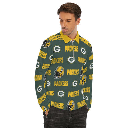 Green Bay Football Game Day All-Over Print Men's Lapel T-shirt With Neckline Zipper Closure