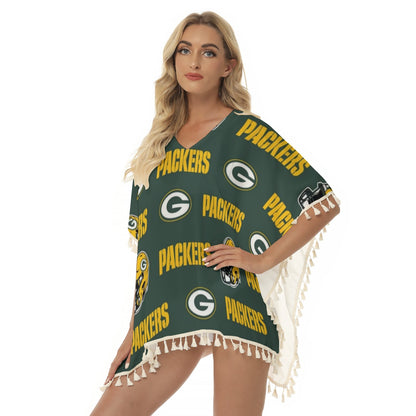 Green Bay Football Game Day All-Over Print Women's Square Fringed Shawl