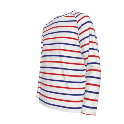 White Long Sleeve Striped Shirt – Red and Blue Nautical Style